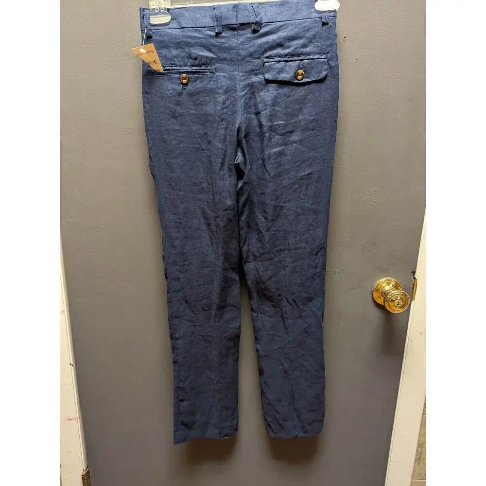 Isaac Mizrahi Kids New York Boy's Flat Front Dress Pants Size 14 blue LINEN NWT